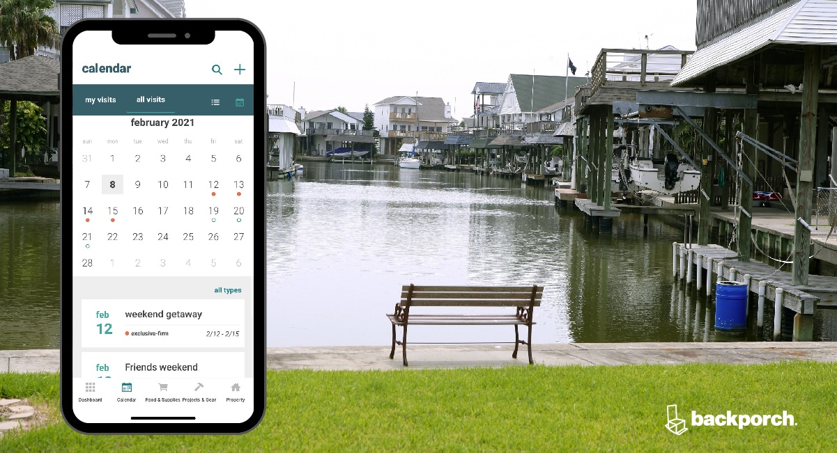 screenshot of a smartphone running the backporch app calendar feature